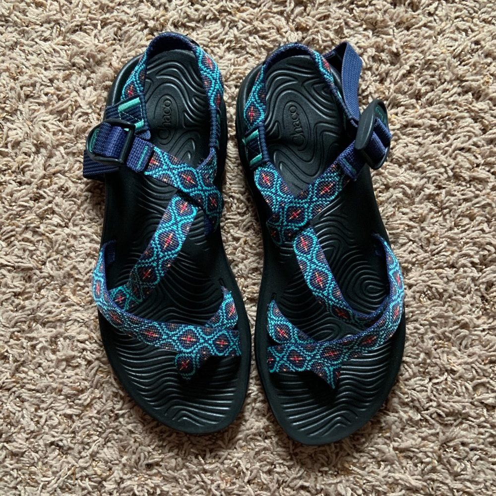 Teal and Black Chacos